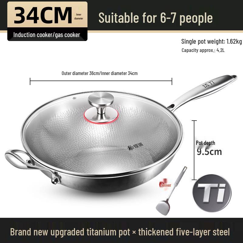 German Fish Scale Hammered Pure Titanium Wok - Uncoated Non-Stick Stir-Fry Pan for Induction Cookers.