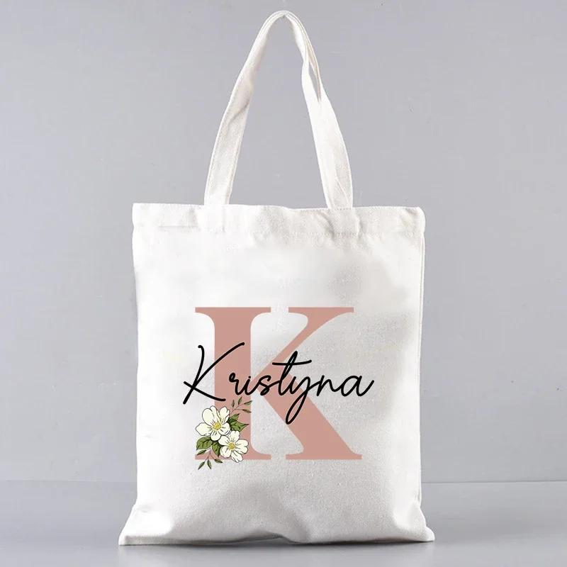 Custom Name White Canvas Tote Bag Large Capacity Foldable Supermarket Shopping Bag For Women Shopper Personalized Handbags