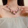 Colier cu Floare Roz Perlată Bijuterii Dulci pentru Femei Brățară Romantică cu Flori Vacanță