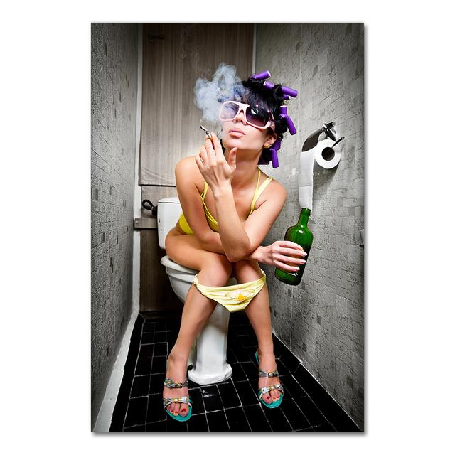 Retro Sexy Poster Toilet Style Art Bathroom Decor Poster and Wall Picture Children Room Decoration Home Decor Canvas Painting No Frame