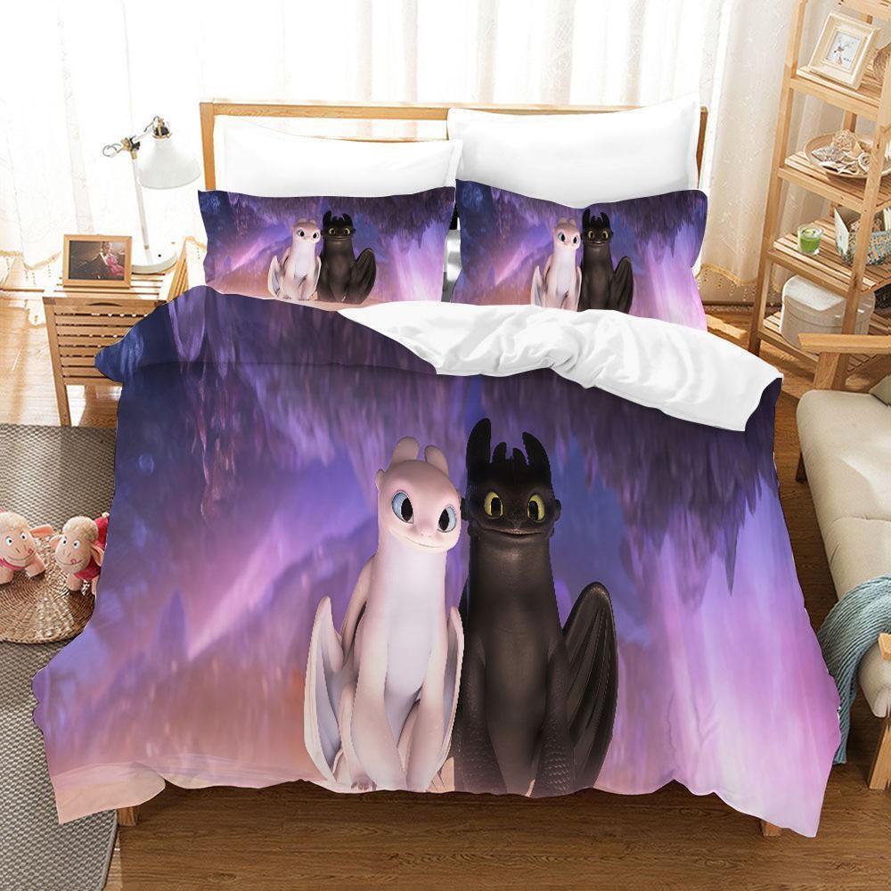 Cartoon Duvet Cover Pillowcase Bedding Set Funny Toothless Adult Boy Girl Bedroom Decoration Children Single Double Large Siz
