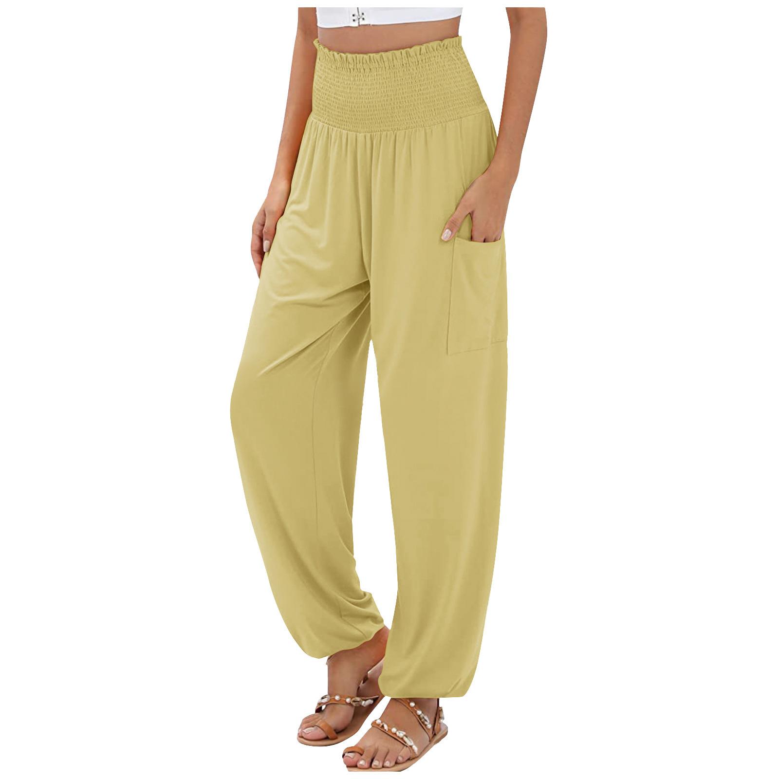

Летние женские брюки с эластичной талией и широкими повседневными брюками 3XL жёлтый