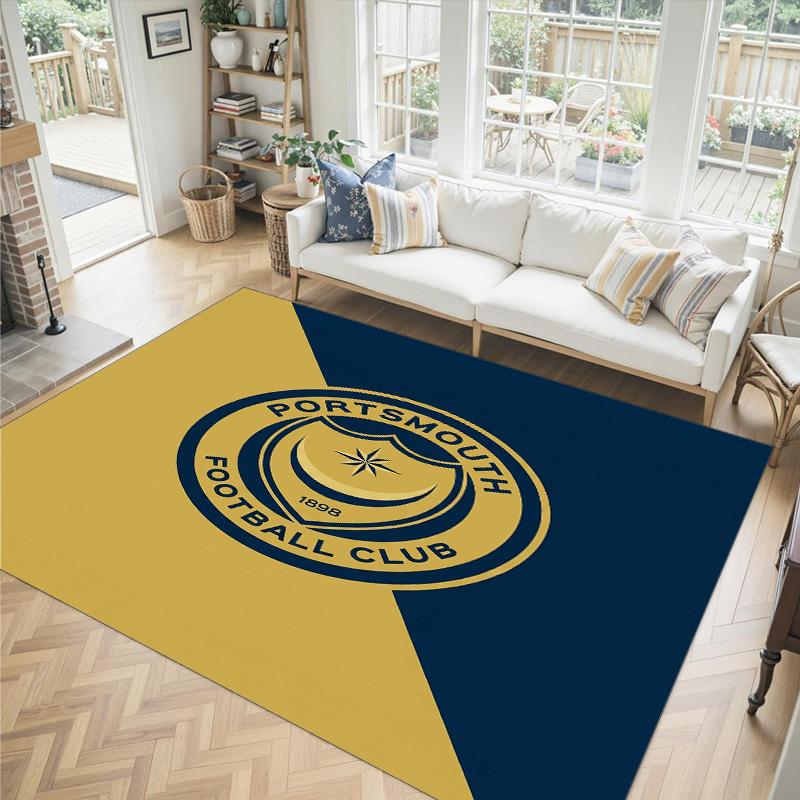Portsmouth FC Design Kristall-Samt-Teppich Gemütlich Nicht?Rutschfester Teppich mit Aufdruck für Schlafzimmer Wohnzimmer Eingang