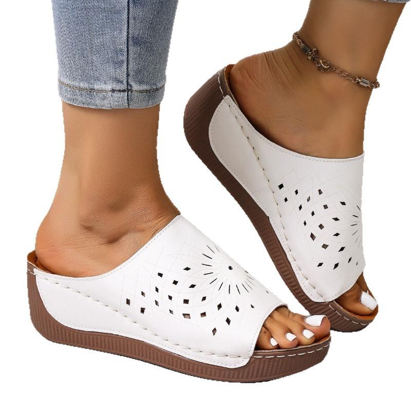 Sommer Neu Übergröße Hohl Keil Sandalen Hausschuhe Damen Einfach Offene Zehen Plattform Höhe-Erhöhend Sandalen