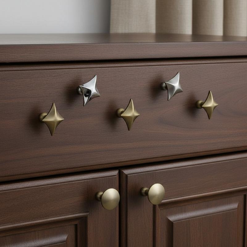 Vierkante Ster Kastknoppen Zinklegering Moderne Minimalistische Meubelgrepen Glanzend Zilver Compact Stervormige Ladeknop