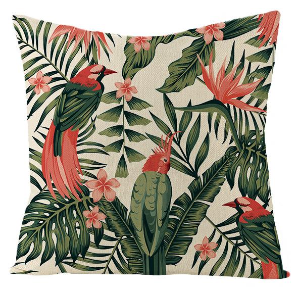 New Outdoor Waterproof Linen Pillow Case Tropical Green Leaf Cushion Cover