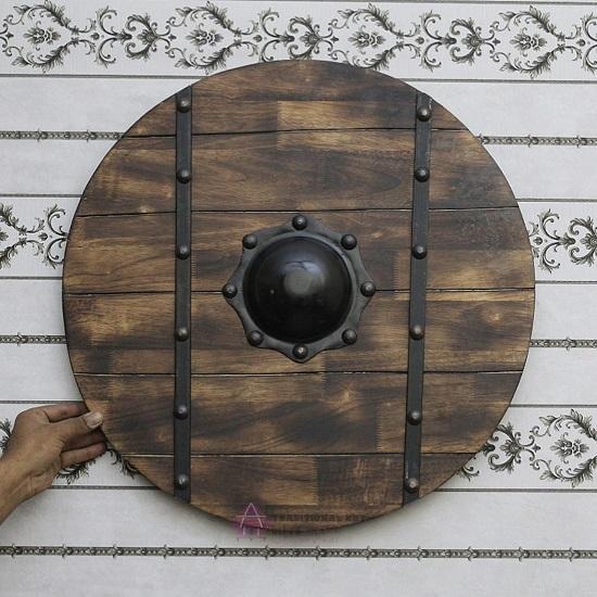 Royal Handicraft Medieval Round Battle Warrior Shield, dřevěný kulatý štít, LARP Reproduction Cosplay Shield, 60,96 cm