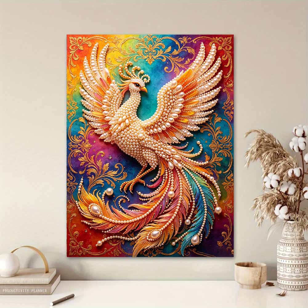 Majestic Phoenix Pearl Kit 5D Round Rhinestone Art Handmade Wall Picture Elegant Home Decor Present for Daily and Holiday Use