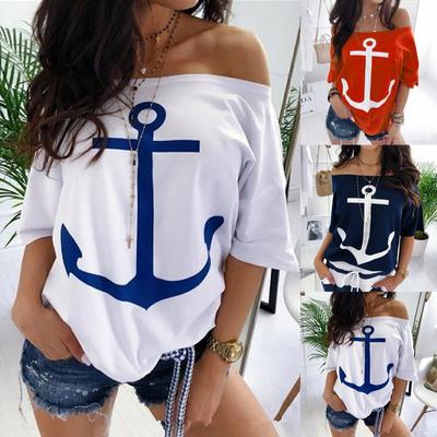 Mulheres sexy fora do ombro blusas verão slash neck manga camisa casual solto impressão topos