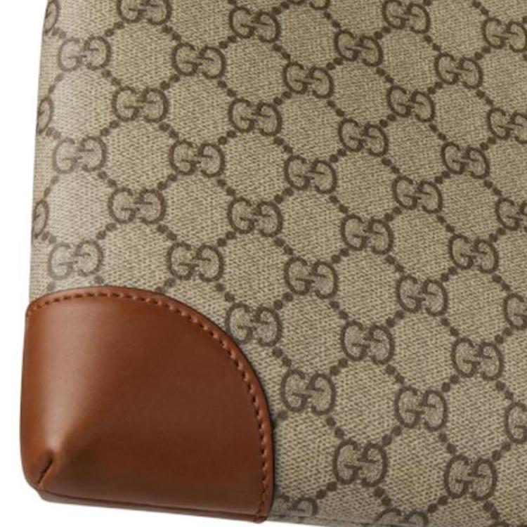 Gucci GG Monogram Canvas Leather Trim Wrist Strap Clutch Bag With Gold Hardware For Unisex Luxury Daily Travel Use