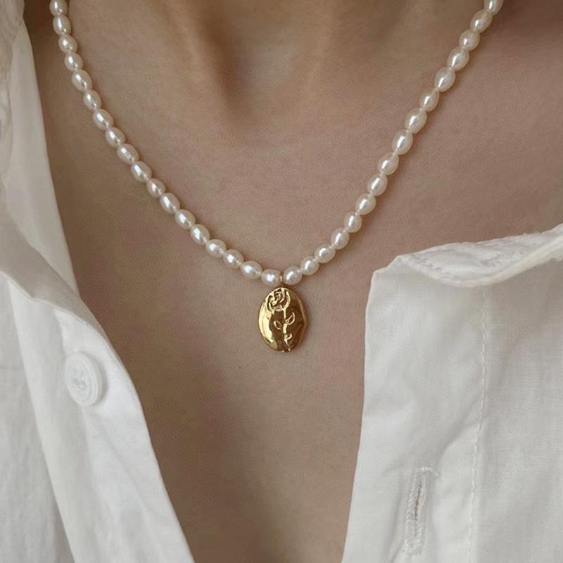 

Natural Freshwater Pearl Necklace, Women s Versatile Retro Light Luxury Style Millet Bead Collarbone Chain, Spring and Summer 2026 45CM золотой