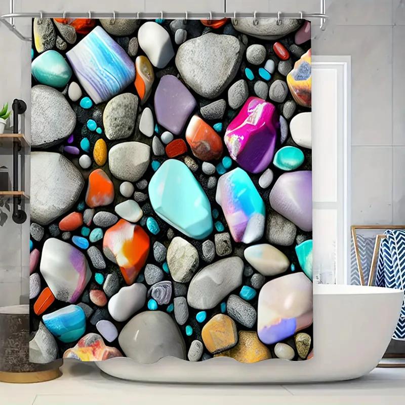 Colorful Geometric Bath Mat Shower Curtain Waterproof Fabric Decor Home Bathroom Rug Set For Bathtub Large