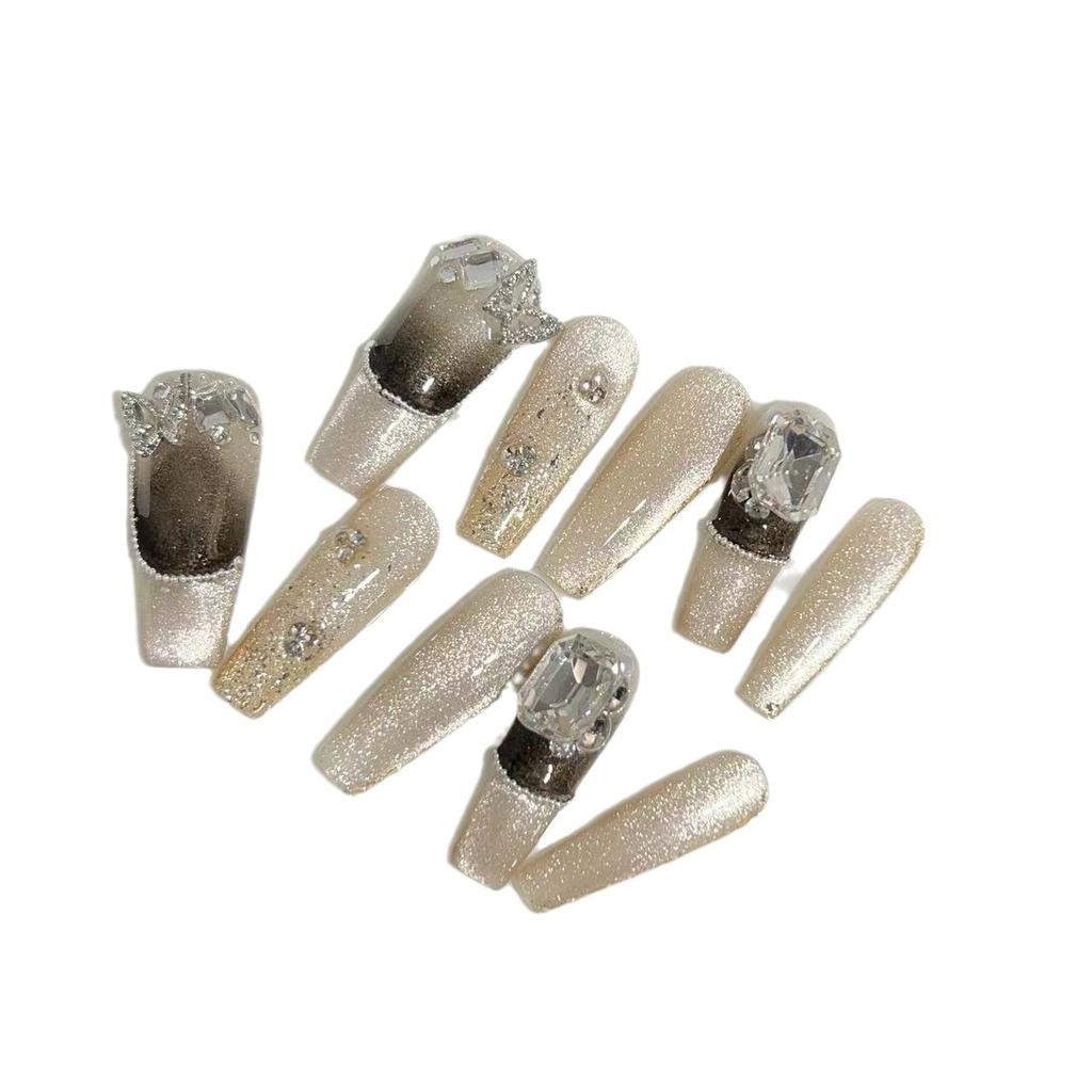 Wearing Armor Pure Handmade Manicure Finished Fake Nail Patches High-end Gentle Light-chasing Cat Eye Butterfly Flashing Diamond