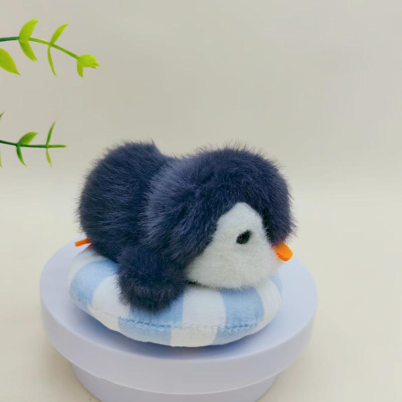 Creative Inflatable Pool Ring & Cute Animal Keychain Set - Dolphin, Penguin, Plush Doll & Backpack Pendant Gift