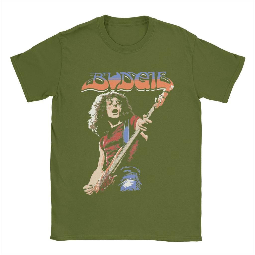 Budgie Band Burke Shelley Guitar T Shirt Men's Cotton Funny T-Shirts Round Collar Tees Short Sleeve Tops Plus Size