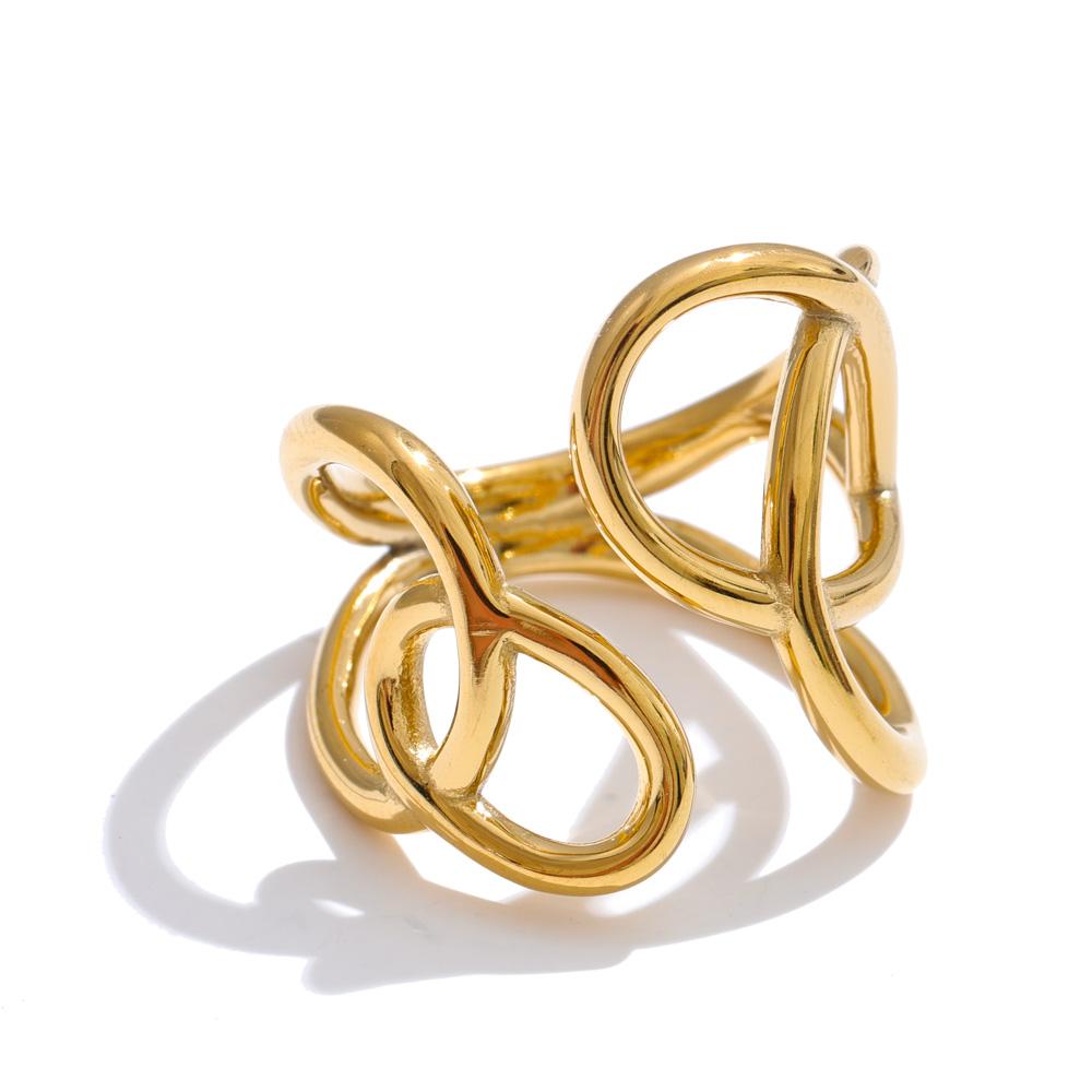 

Yhpup Trendy Stainless Steel Geometric Hollow Unusual Ring for Women Distinctive Sleek Polished Finger Jewelry