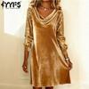 Damesmode Lente Herfst Lange Mouw V-Hals Losse Taille Casual Jurken