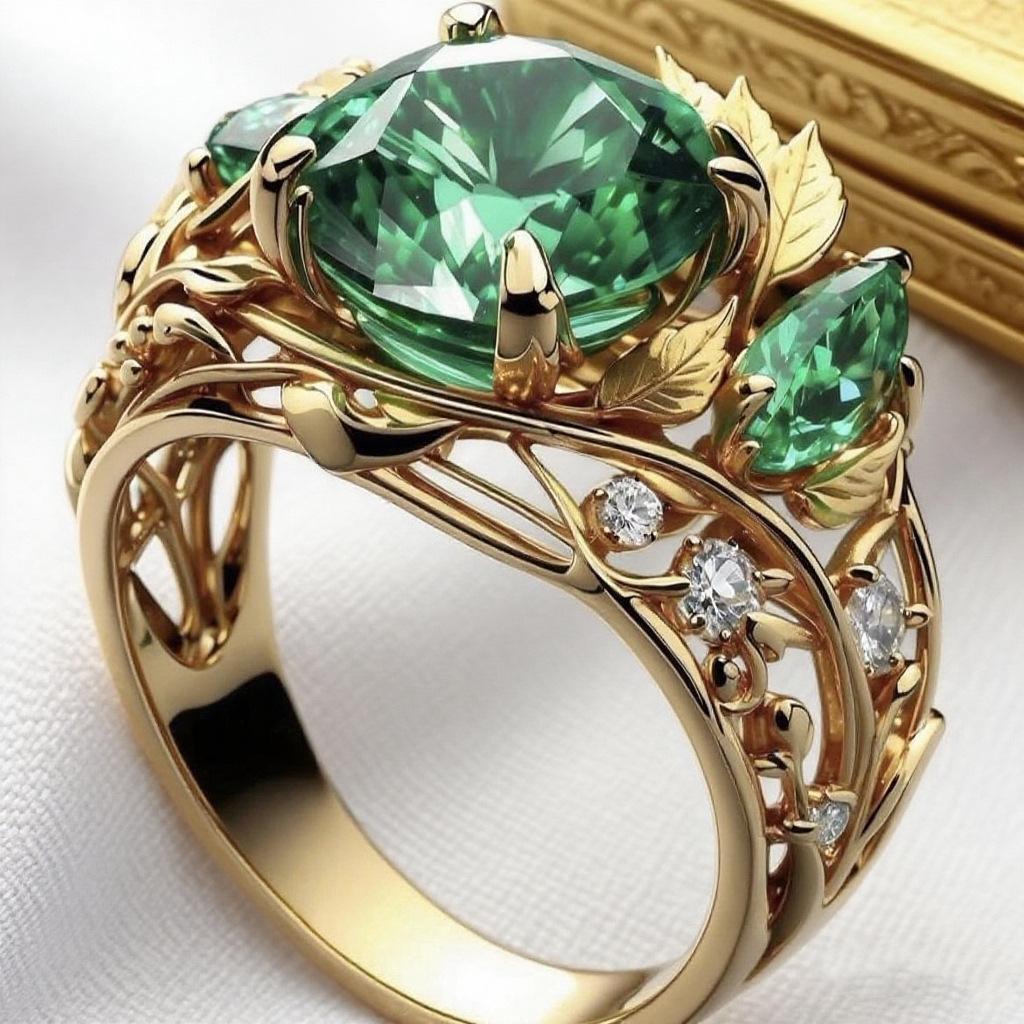Luxury European and American New Rings, Creative Flowers, High-end Women's Emerald Diamond Rings, Jewelry