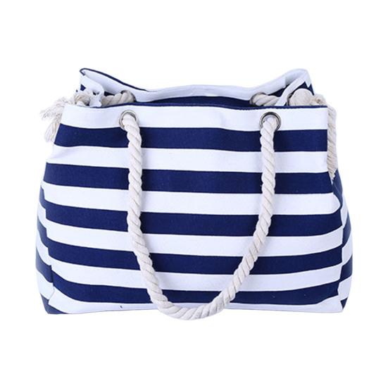Tote Bag Large Capacity Zipper Closure Strong Load Bearing Striped Pattern Multi-use