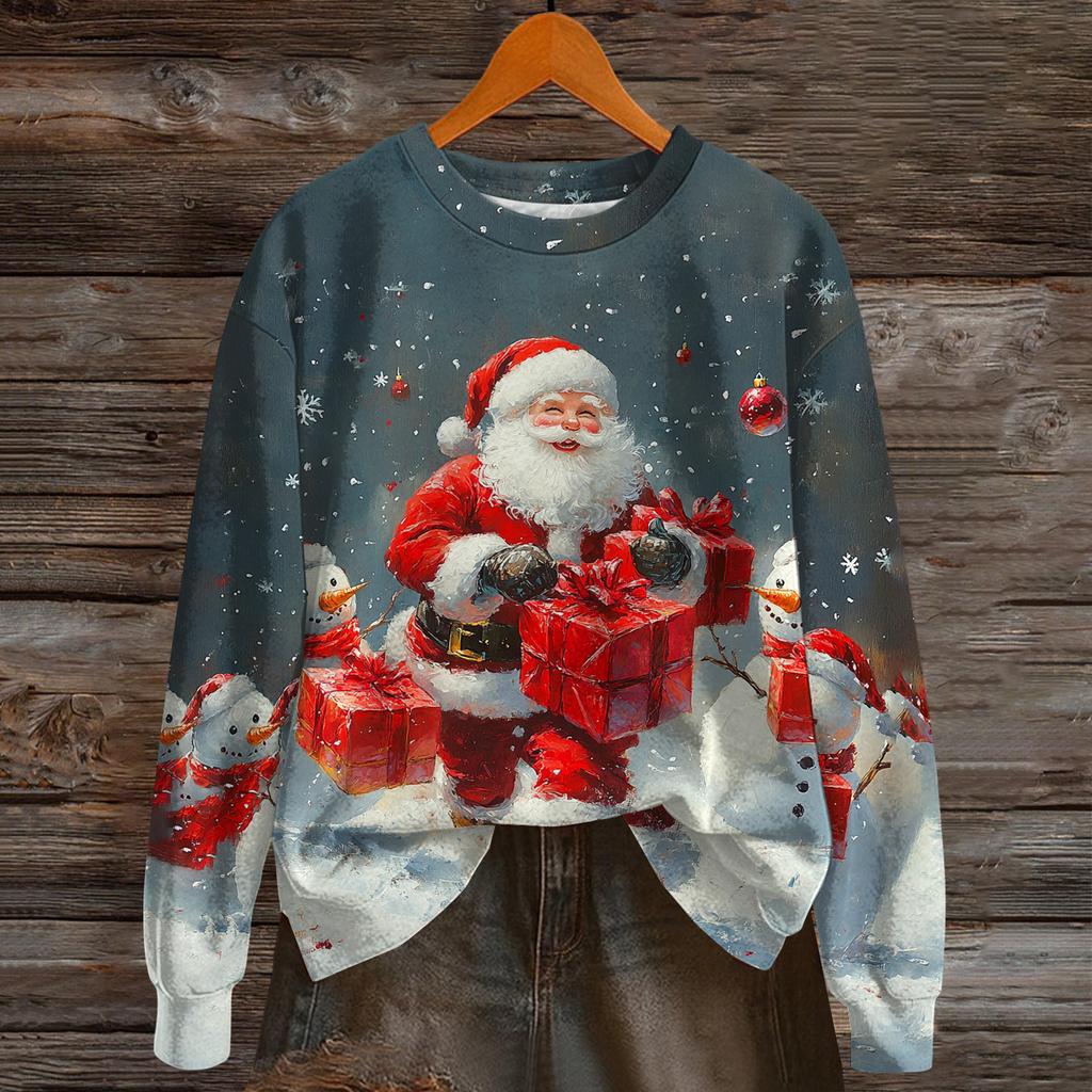 Damenmode Langarm Weihnachten Schneemann Schneeflocke Druck Jacke Strickjacke