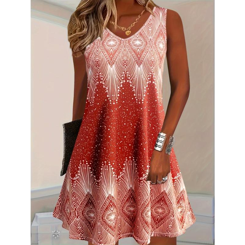 Summer Women's Fashionable Polka Dot Print Sleeveless Vest Dress V-neck Casual Dress Plus Size Dress for Women