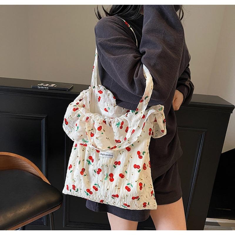 New Cute Versatile Girl Portable Shoulder Bag Cute Ruffle Edge Tote Bag Large Capacity Bag