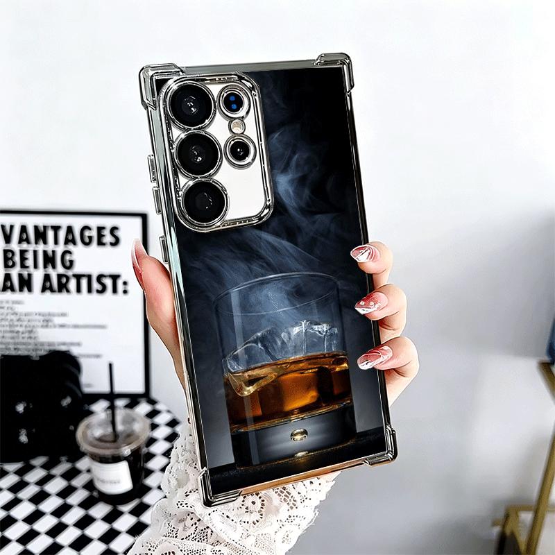 Cigar Whiskey Ice Drink Plating Phone Case For Samsung Galaxy S24 S25 FE S26 Edge S23 Ultra S22 S21 Plus S20 Anti-Fall Airabag C