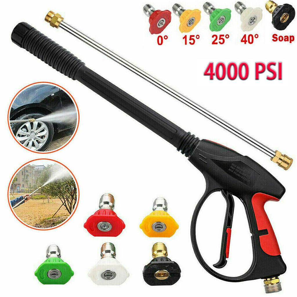 7pcs High Pressure Washer Gun 4000psi M22 Fitting Power Spray Gun With Extension Replacement Wand Lance 5 Nozzles Tips For Home Car Washing