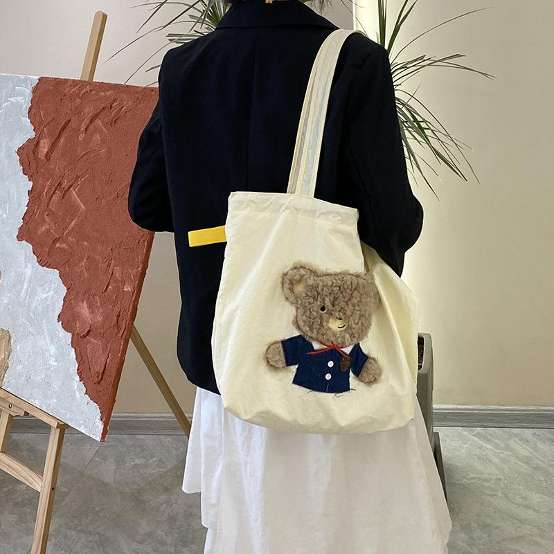 Women's Literary Animal Canvas Bag, Shoulder Bag, Crossbody Bag, Portable Bag, Drawstring Anti-Theft