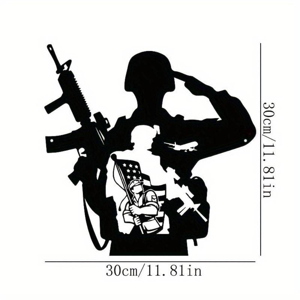 Black Metal Soldier Wall Art Silhouette Gun Flag Decor Office Home Cave Gift