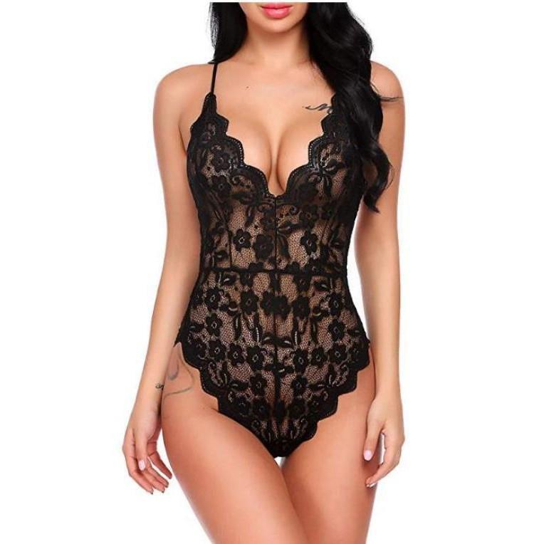 European & American Plus Size Lace Bodysuit - Sexy Nightclub Lingerie