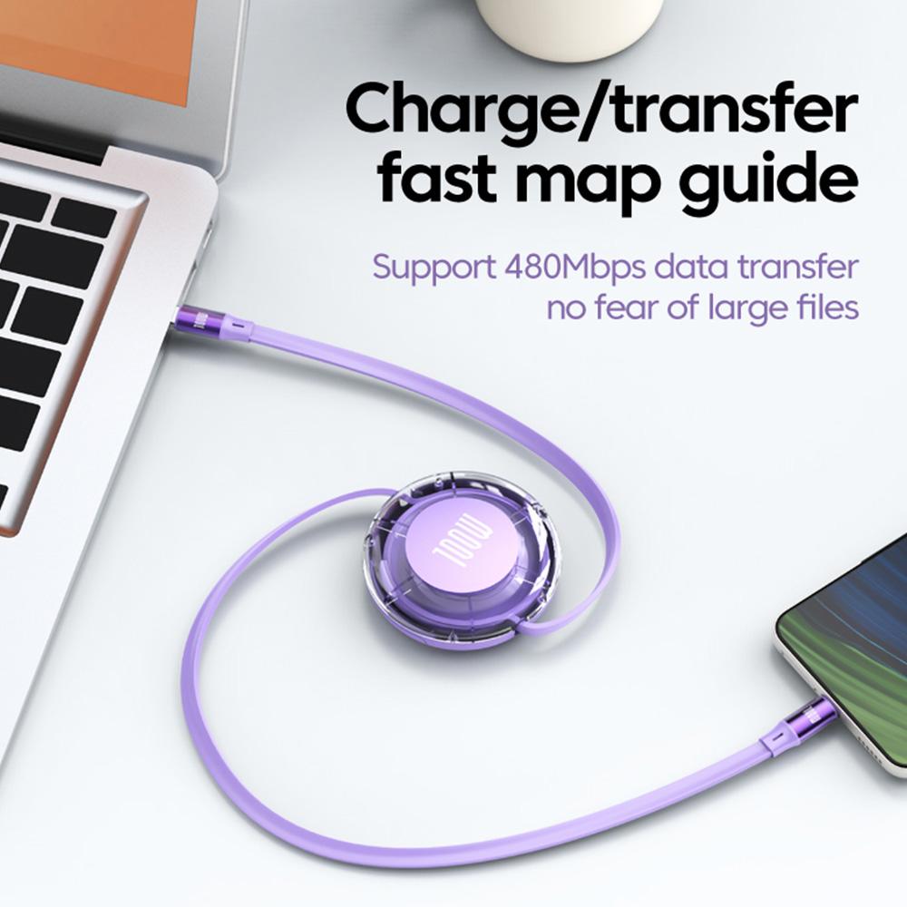 Retractable PD 100W Cable USB Type C to Type C Fast Charging USB C to USB C Cable for 15 Huawei Tablet Laptop