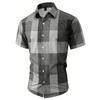 Men Clothes Summer Short Sleeve Fashion Lattice Shirt Men Loose Casual Shirt