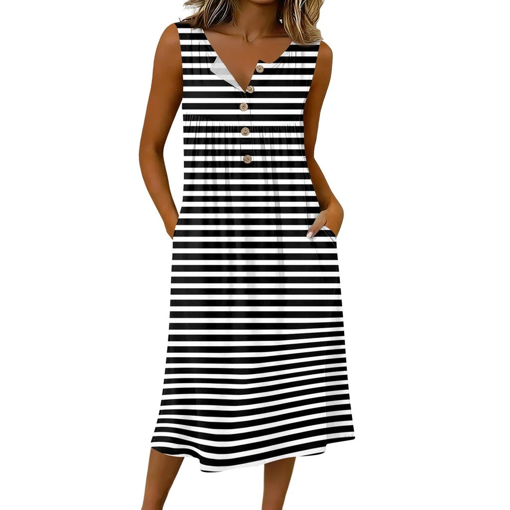 Women's Casual Sleeveless Button-down Mid-length Dress