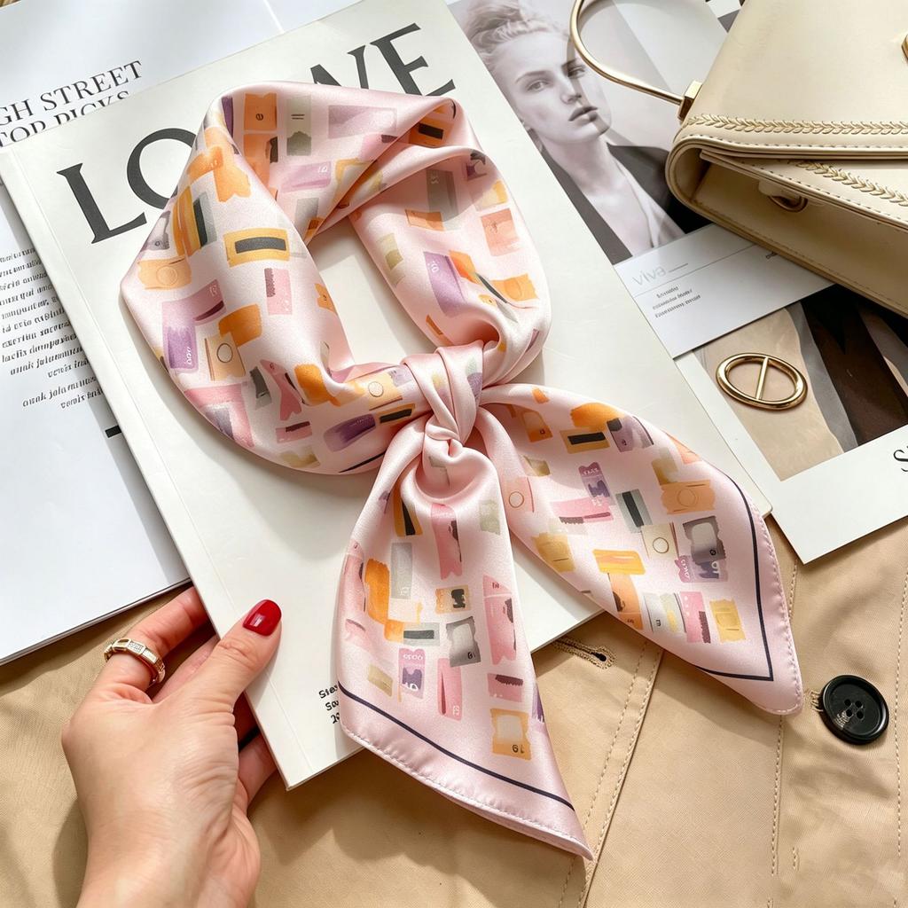Simple temperament Spring and summer female imitation silk scarf versatile Korean version casual small square scarf neck protection decorative scarf