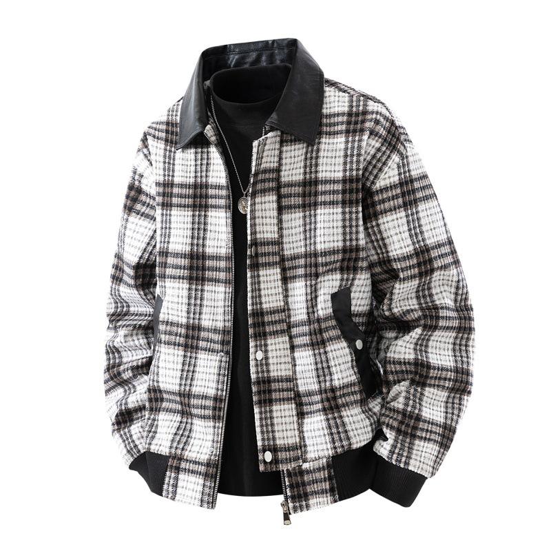 Autumn and Winter New Street Hooded Sweater Jacket Trendy Brand Loose Plaid Splicing Casual Personalized Cardigan