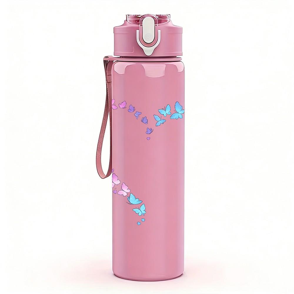 1PC Glitter Pastel Broken Heart Print 750ml Color Plastic Sports Water Bottle Leakproof Flip Straw Lid Suitable for Sports Office Home Use