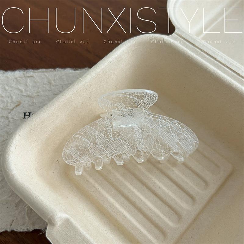 

1 шт. Элегантная заколка для волос в стиле Инс с ацетатным кружевным узором для затылка; Заколка-краб в корейском стиле белый