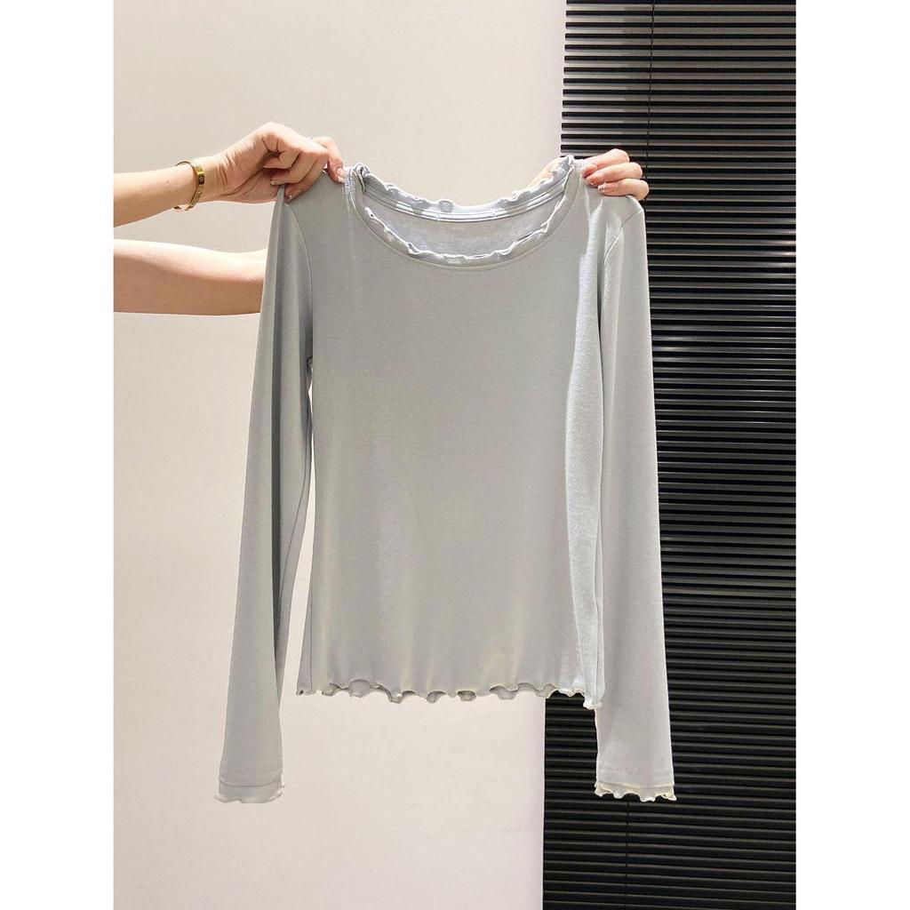 Korean Ruffle Long Sleeve Slimming Top for Women - 2026 Autumn Collection