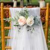 Wedding Chair Decoration Plastic Lifelike Rose Flower Chair Back Aisle Decoration 60cm Ribbon Purple