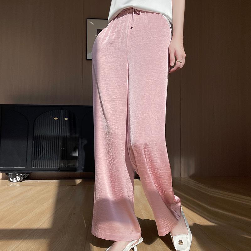 

Ice Silk 2025 Women s High-Waisted Wide-Leg Textured Slimming Pants for Summer M