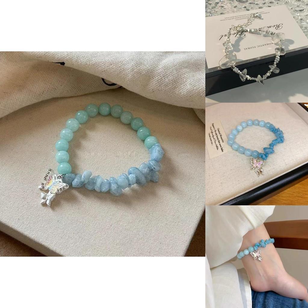 Sweet And Fresh Blue Butterfly Bracelet For Women Delicate Beaded Wrist Accessory