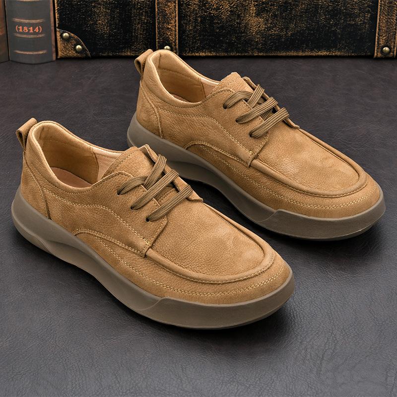 New 2025 Spring Men's Shoes Comfortable Soft Soled Genuine Leather Breathable Business Commuter Lace Retro Casual Men's Leather Shoes