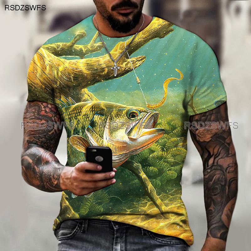 Summer Funny Fish Fisherman 3D Print T-Shirts Streetwear Men Casual Fashion Harajuku Oversized O-Neck T Shirt Tees Tops Clothing