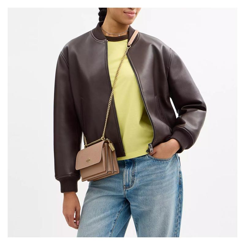 Coach Klare 18 Letter Logo Chain Shoulder Strap Recycled Leather Fiber Crossbody Shoulder Bag Mini Women's Taupe