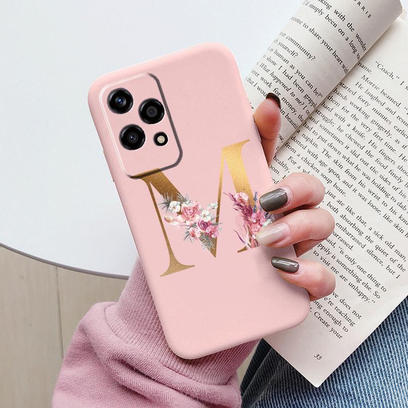 Gold Letter Case For Honor 200 Pro Lite Smart Black Shell Soft Cover For Honor 200Lite Protector Shockproof Funda Pink Flower