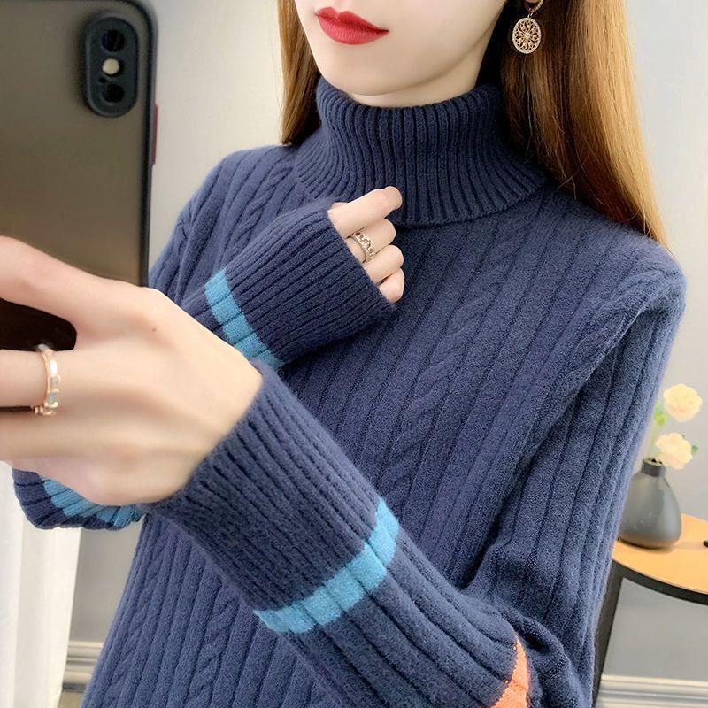 

Свитер с высоким воротом для женщин, утолщенный на осень и зиму, свободный свитер, ленивый вязаный свитер XL темно-синий
