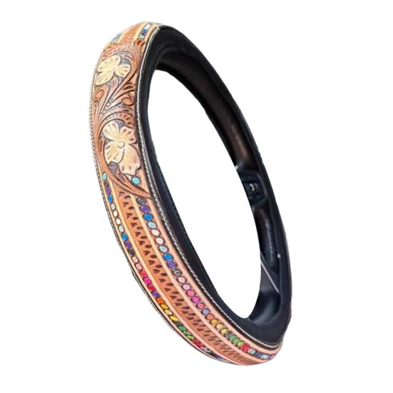 

Steering Wheel Cover Retro Western Cowboy Car Steering Wheel Cover 14.5-15 Embossed Faux E