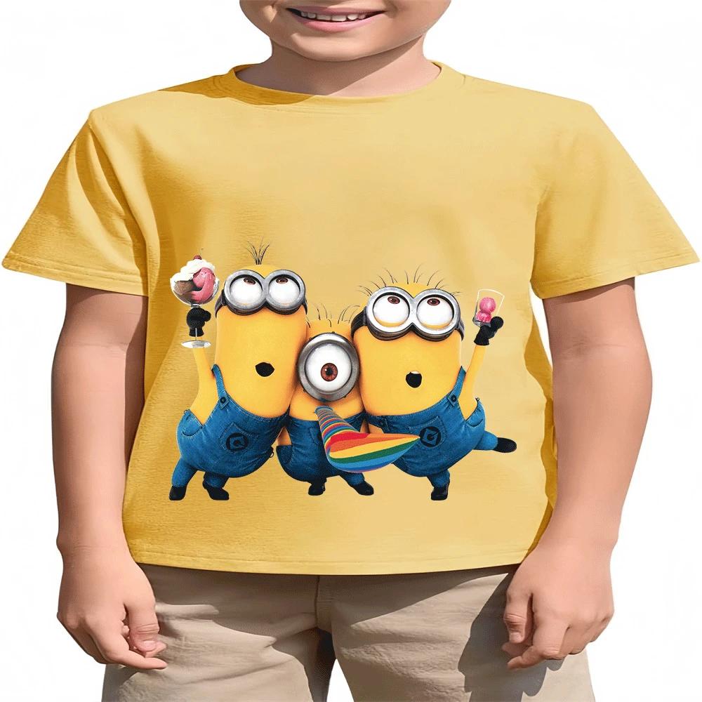 Summer Fashion Minion Cartoon Print Short Sleeve Hot-Selling Children's Clothing for Boys and Girls