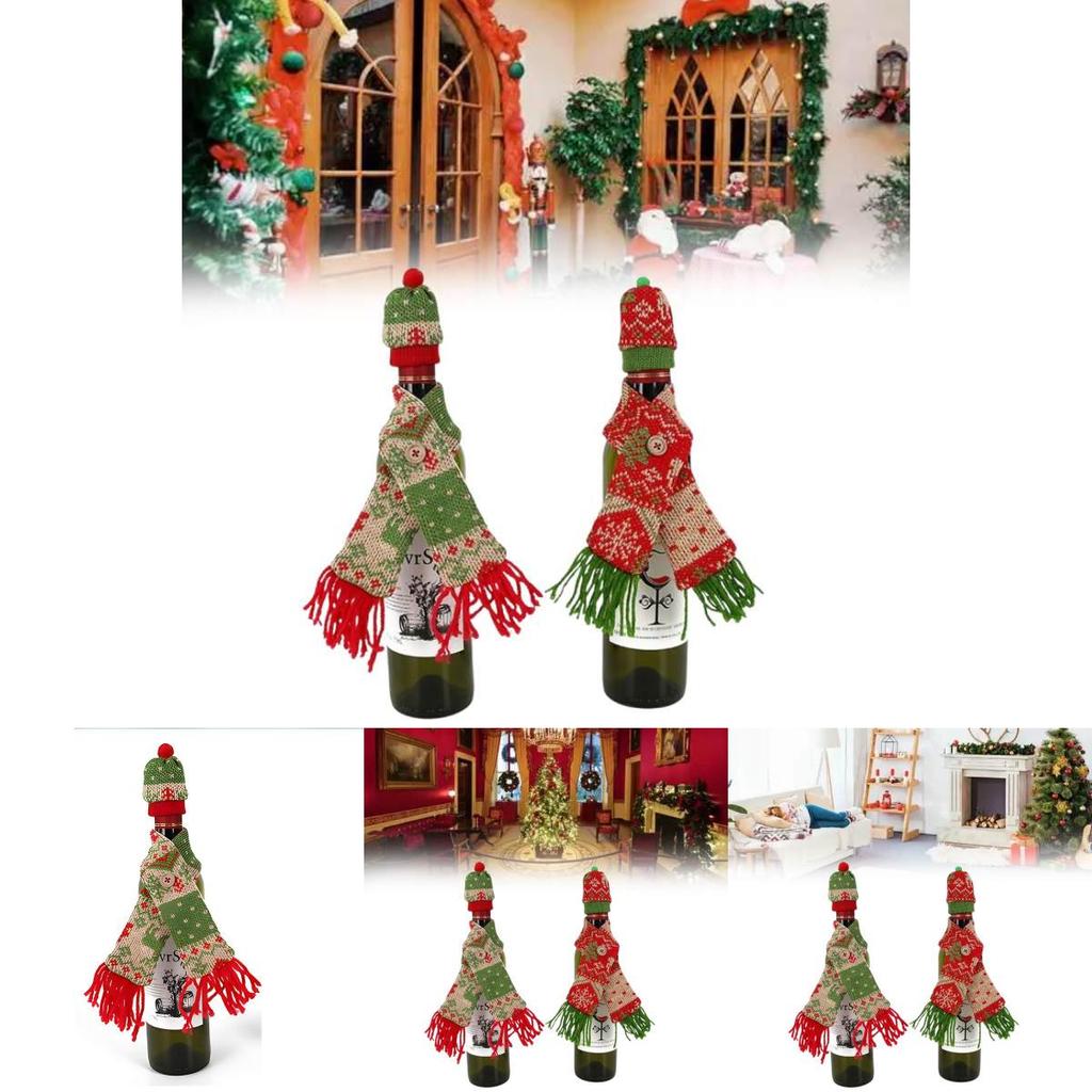 Christmas Wine Bottle Wrap With Knitted Accessories For Holiday Party Decor